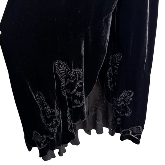 Love Johnny Was Velvet Maxi Dress Silk Embroidered Floral Holiday Party Black XS - Picture 7 of 12